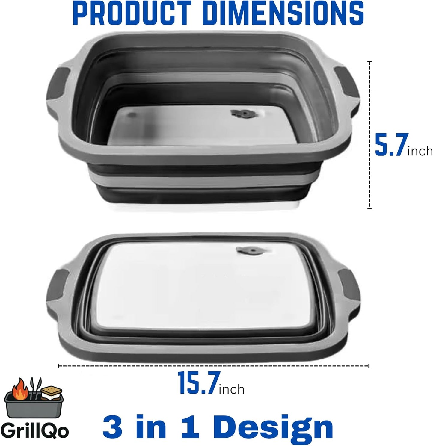 BBQ Prep Tub with 2 Pcs Meat Shredder Claws, 3-IN-1 Large 8L Collapsible Cutting Board with Lid for Meal Prep, Camping Sink for marinating food, Dish Basin, Grilling, Outdoor Cooking