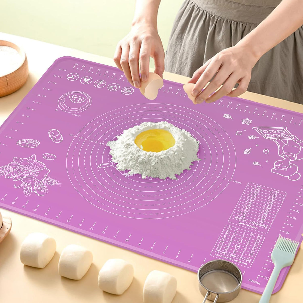Silicone Baking Mat 28" x 20" Extra Thickness Dough Rolling Mat with Measurements and Edge Heightening, Non-stick Food Grade Silicone Pastry Mat for Pastry, Bread, Cookies, Pizza, Fondant, Pasta-Black