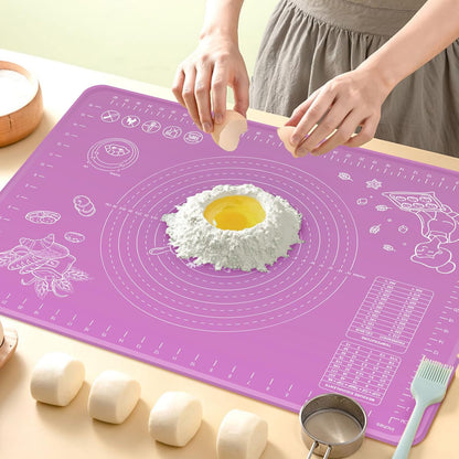 Silicone Baking Mat 28" x 20" Extra Thickness Dough Rolling Mat with Measurements and Edge Heightening, Non-stick Food Grade Silicone Pastry Mat for Pastry, Bread, Cookies, Pizza, Fondant, Pasta-Black