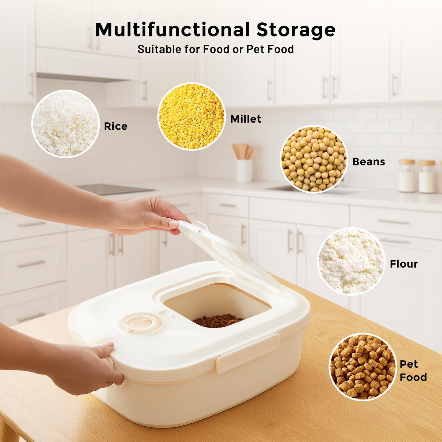 ZOMISIA 40-50lbs Dog Food Storage Container, Large Capacity Collapsible Airtight Pet Food Storage Containers with Rolling Wheels, Transparent Lid, Scoop and Date Track, Brown