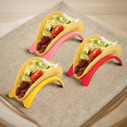 Taco Holder Stand, 6/12Pcs Taco Tray Plates Racks Stackable Colorful Taco Bar Serving Set, Fondue Pot for Burritos, Nachos, and Fajitas Yellow 6pcs