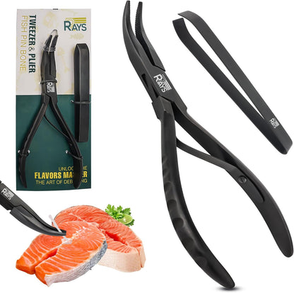 Fish Bone Tweezer Set,4.3" Stainless Steel 2 Piece, Flat and Slant tips Fish bone removal tool.