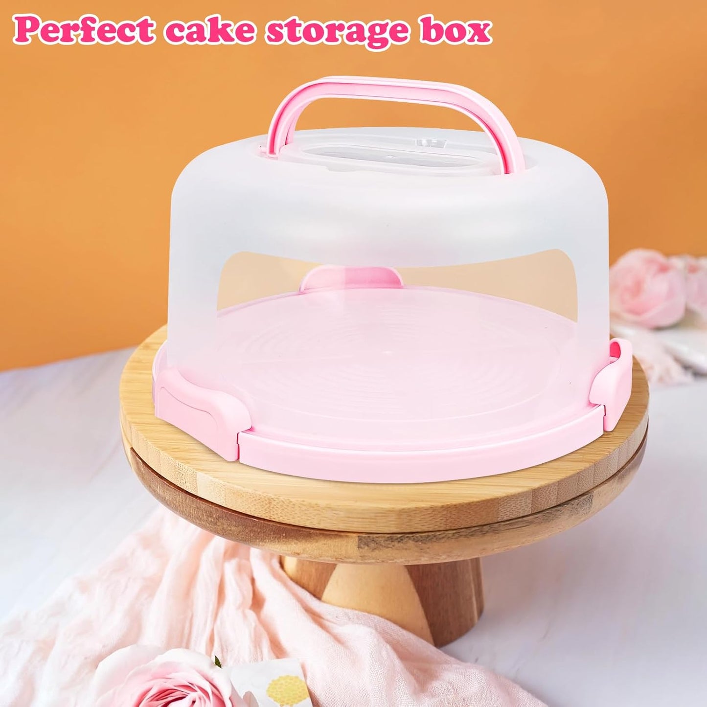 Cake Carrier with Lid and Handle, Fit 10’’ Cake Stand with Lid, Cake Transport Storage Container, Cake Containers Cover Stand with Lids, 3 Secure Side Closures (White)