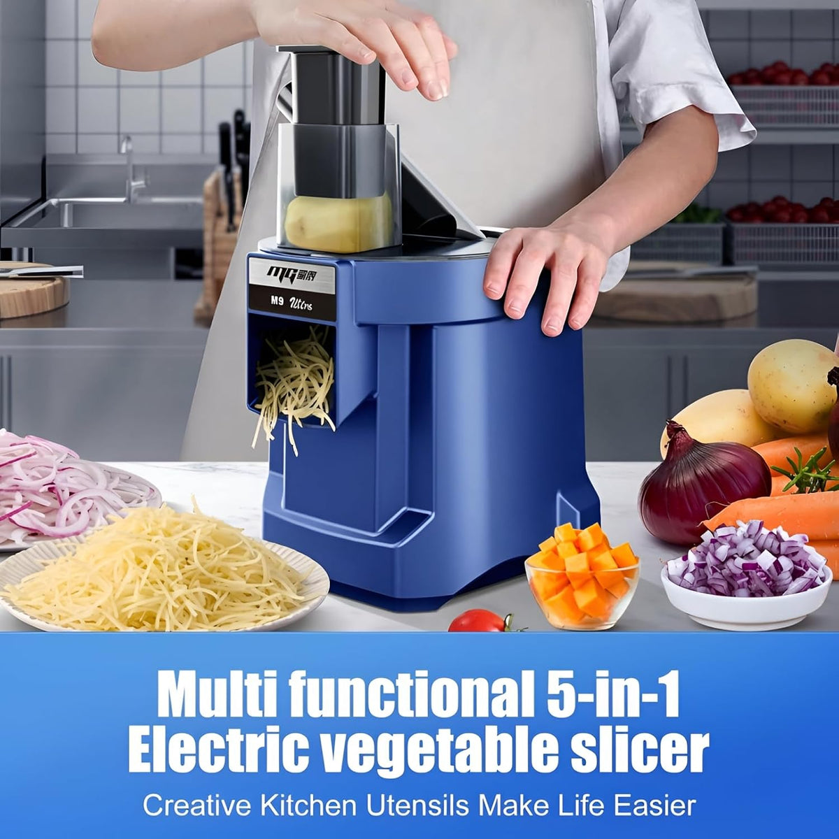 MOGAN 5-In-1 Electric Vegetable Cutter, Commercial Vegetable Dicer Slicer