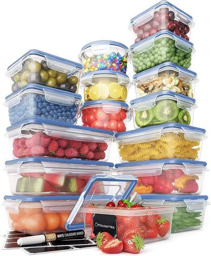 Chef's Path 28 Piece Airtight Food Storage Containers with Easy Snap Lids, 14 Containers and Lids, Stackable Kitchen and Pantry Canisters for Coffee, Meal Prep and Food Storage -Transparent