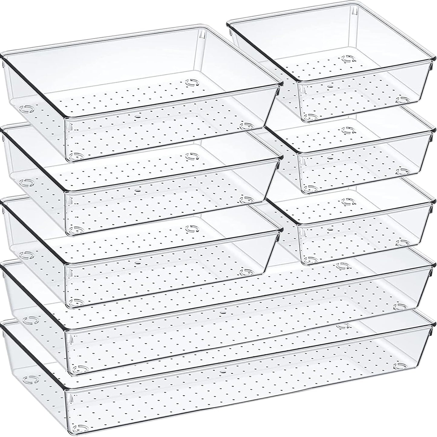 Criusia 6 Pcs Large Size Clear Drawer Organizer Set, Acrylic Non Slip Non Cracking Kitchen Drawer Storage Tray Divider, Multifunctional Storage for Cosmetics, Bathroom, Tools, Kitchen and Office