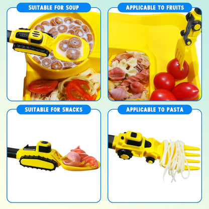 Deinyi Construction Toddler Utensils - Reusable Plastic Toddler Fork and Spoon & Storage Case - Suitable for Kids Utensils - Easter Gifts and Birthday Gifts for 1 2 3 4 5 6 7 year old, Yellow