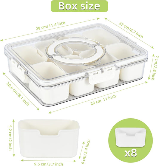 UPTRUST Divided Serving Tray with Lid and Handle - Snackle Box Charcuterie Container for Portable Snack Platters - Clear Organizer for Candy, Fruits, Nuts - Perfect for Party, Entertaining