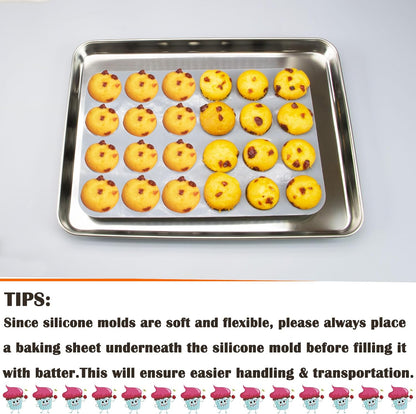 24 Cups Silicone Mini Muffin Pan Set, Nonstick Mini Cupcake Pans, BPA Free Small Muffin Tin for Baking, Set of 2 (Green+Purple)