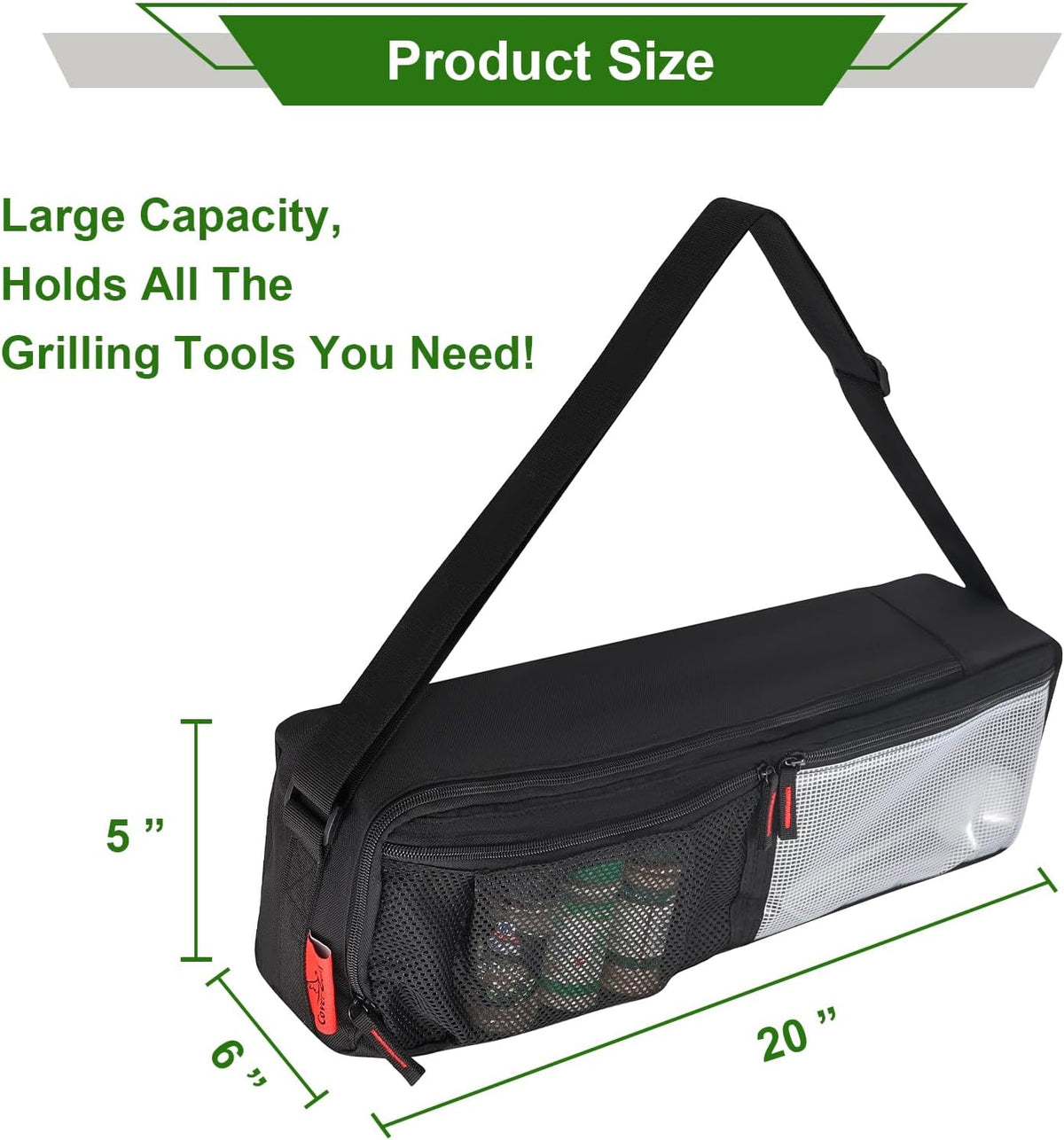 Grill Tool Organizer, BBQ Tool Storage Bag with Pockets- 20" Heavy-Duty Storage Bag Waterproof 600D Oxford, Folding Design Gift for Camping, Tailgates, Outdoor BBQ Parties (20" Lx6 Wx5 H)