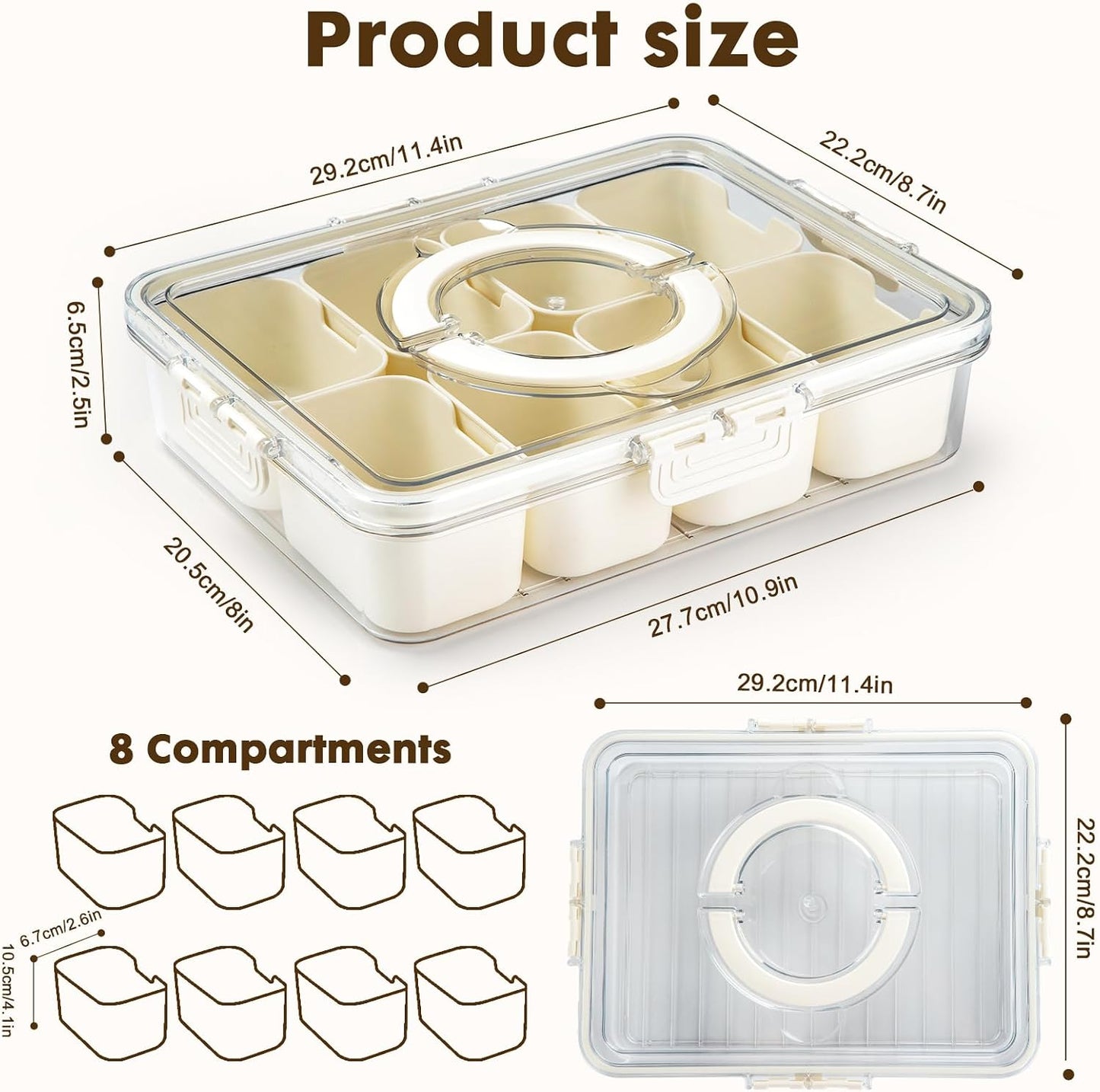 PANYEE Snack Box Container,Divided Serving Tray with Lid and Handle, Snackle box Charcuterie for Portable Snack Platters - Clear Organizer for Candy,Fruits,Nuts,Snacks-for Party,Entertaining,Picnic