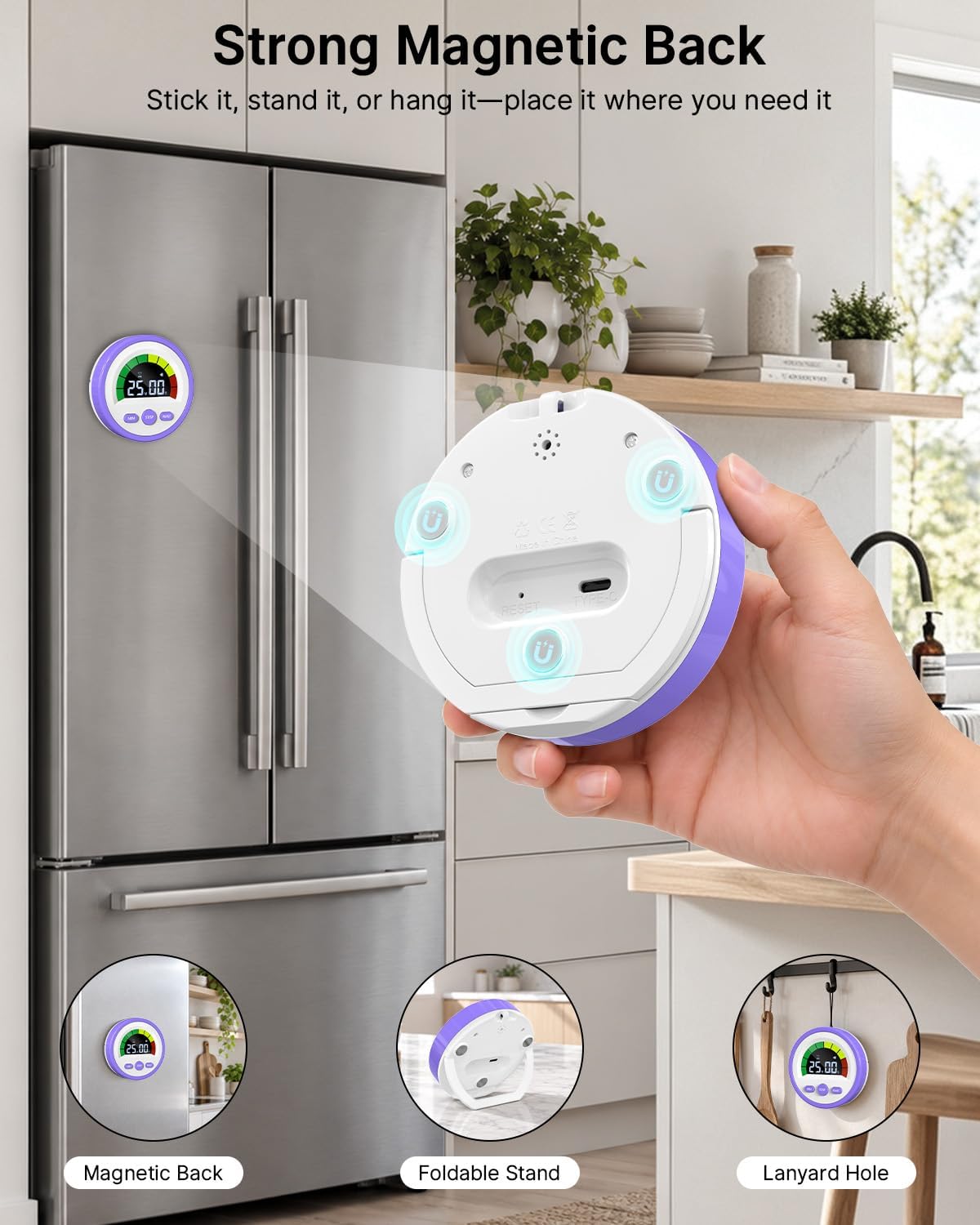 Digital Magnetic Kitchen Timer for Cooking, Rechargeable, Loud Alarm