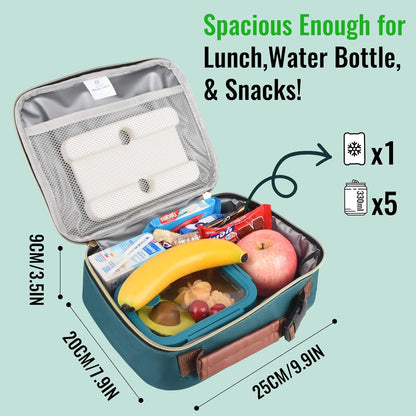 Genteen Lunch Box for Kids, Boys - Insulated Small LunchBox Reusable, Zip Closure & Buckle Handle, Portable Cooler for Work, School, Travel (Lake Green)