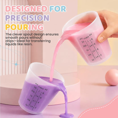 Silicone Resin Mixing Measuring Cups for Resin Supplies, 600ml/20oz Bowl, 250 & 100ml Thickened Reusable Silicone Cups for Epoxy Mixing, with Stir Sticks and Pipettes, Jewelry Making