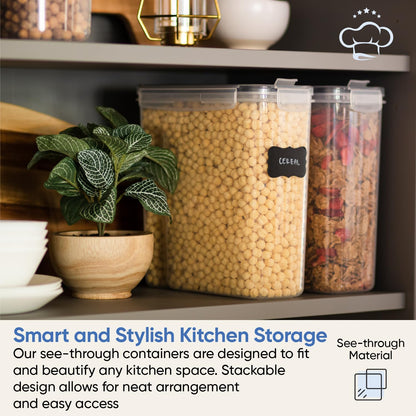 Chef's Path Airtight Food Storage Containers - Pack of 4 (4L/135.3oz) - MULTISPOUT Design for Kitchen & Pantry - BPA-Free Cereal Containers with Bigger Spout Mouth for Easy Pouring