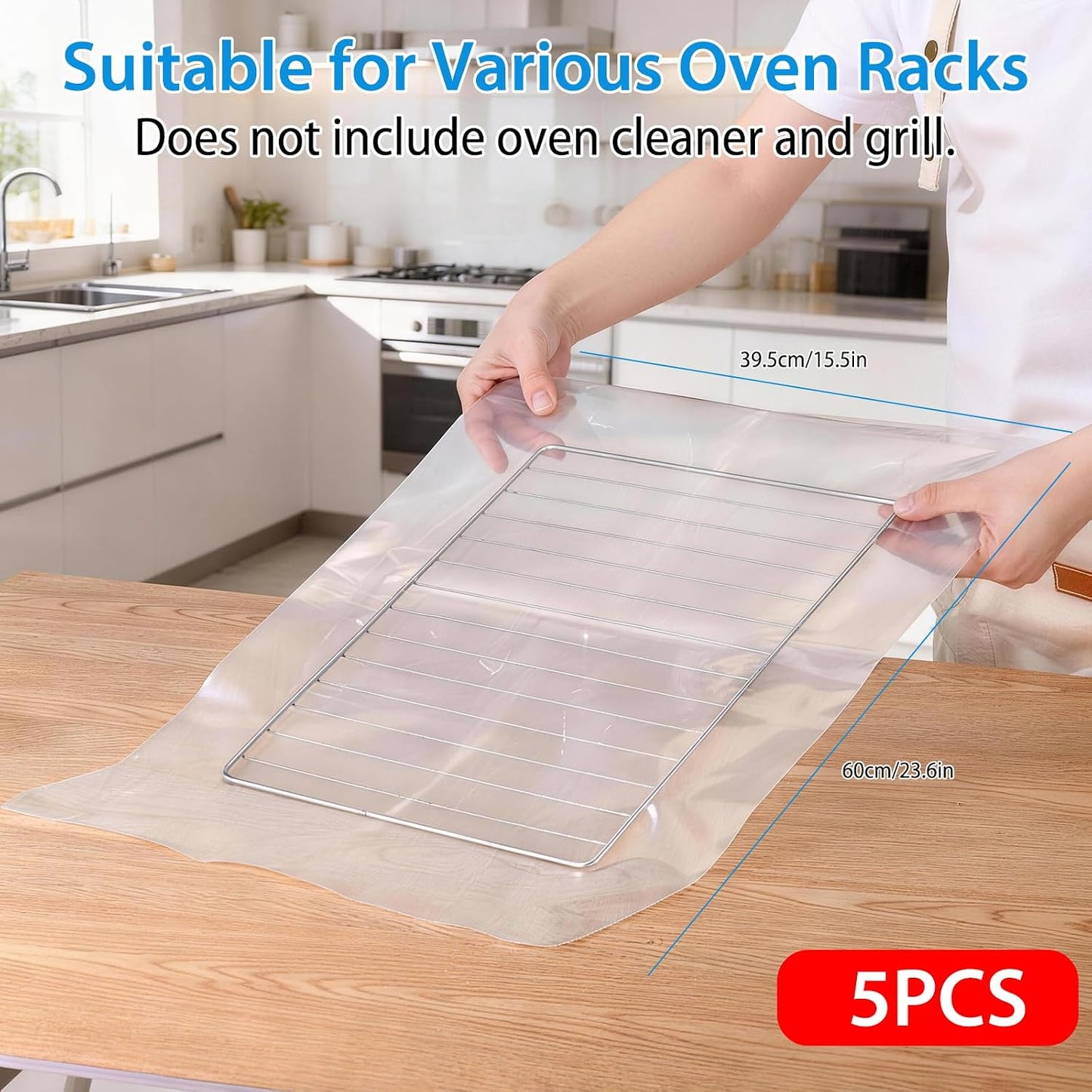 5 Pack Heavy Duty Reusable Oven Rack Cleaner Bags, Leak-Resistant PE Bags for Deep Soaking Grill Grates & BBQ Racks, No Cleaner Included