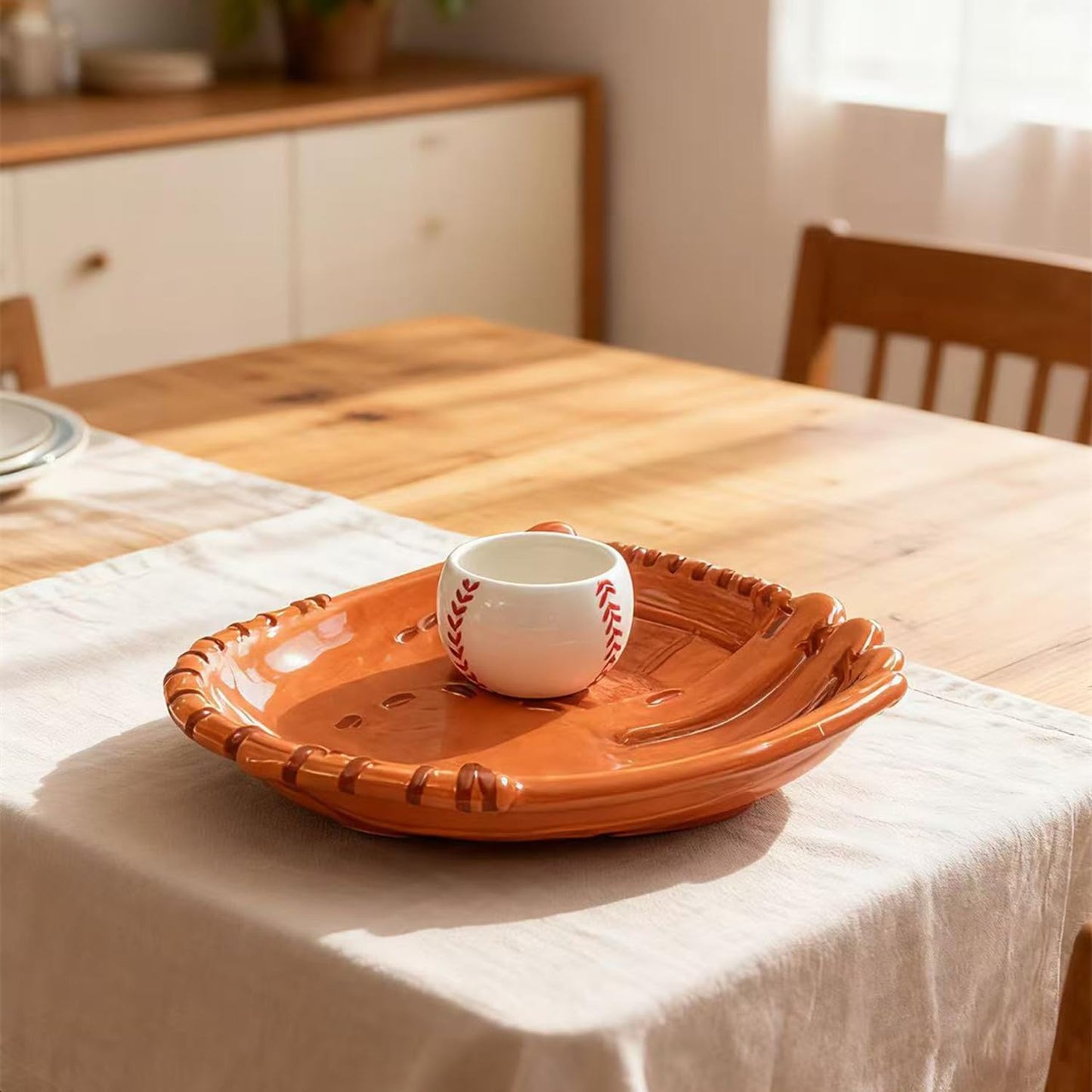 Ceramic Baseball Chip and Dip Serving Trays, Appetizers and Cheeses Serving Platter, Ideal for Snacks, Veggies, Fruit -10.8 inches