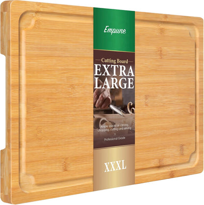 Extra Large Cutting Board, 17.6" Bamboo Cutting Boards for Kitchen with Juice Groove and Handles Kitchen Chopping Board for Meat Cheese board Heavy Duty Serving Tray, XL, Empune