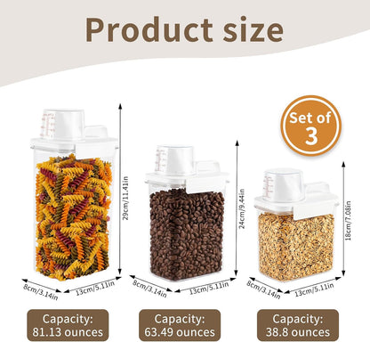 Airtight Food Storage Containers Set with Pour Spout & Measuring Cup, BPA-Free Clear Plastic Cereal Dispensers for Kitchen Pantry Organization, Pet Food & Laundry Detergent (38-81 oz, 3 Pack)
