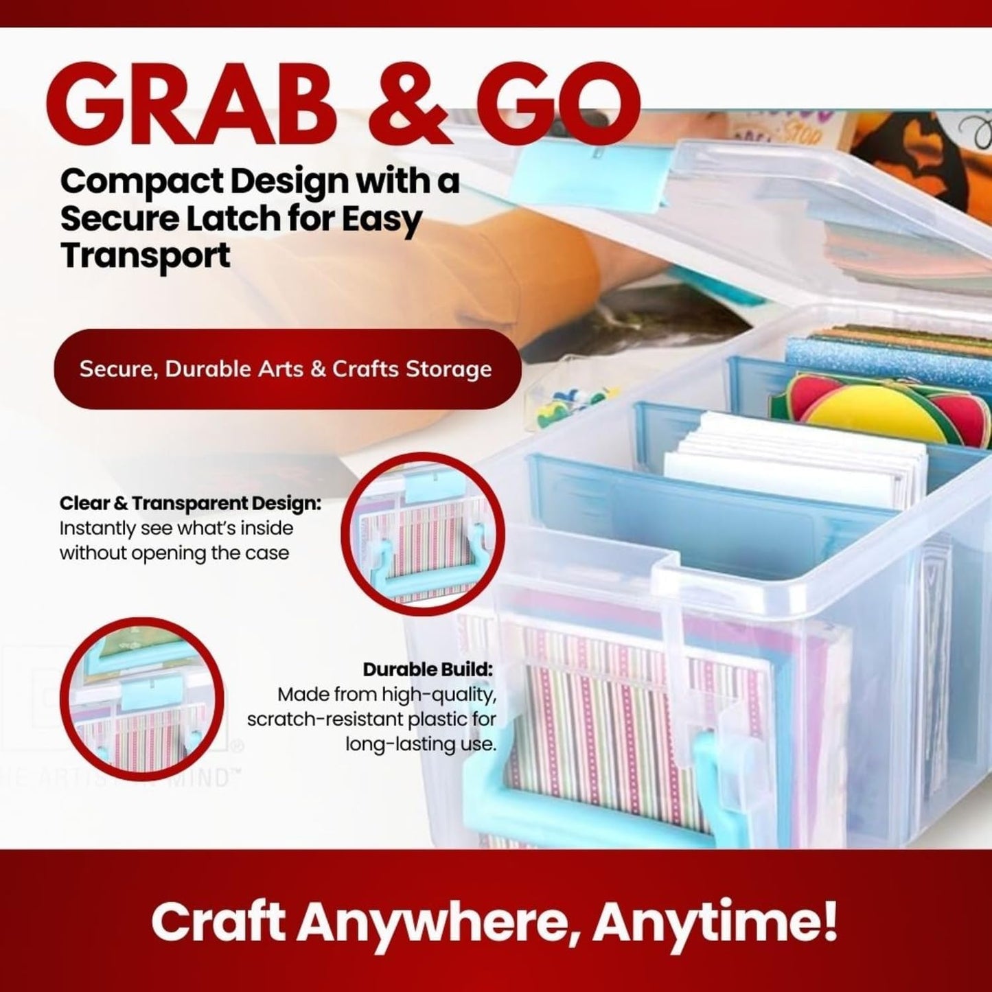 ArtBin Semi Satchel Portable Craft Organizer with 3 Dividers - Clear Plastic Storage Case for Art & Craft Supplies