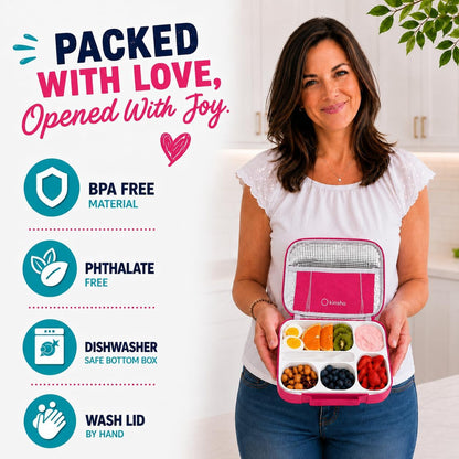 kinsho Lunch Box for Kids Boys Girls - Bento Box Set with Insulated Bag and Ice Pack, 6 Compartment Leak Proof Food Container, BPA-Free, Microwave Safe, Ideal for School & Work, Teal