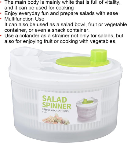 3L Salad Spinner,Fydun Versatile Lettuce Dryer with Colander & Bowl, for Berries, Fruits, and Veggies, White & Green