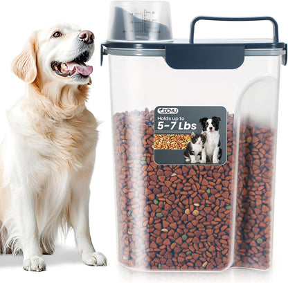 Dog Cat Food Storage Container, Pet Food Pourable Container Airtight with Large Spout & Cup, BPA-Free Plastic Food Dispenser for Pet Food, Bird Seed, Rice, Flour (Dark Gray, 2.5L)