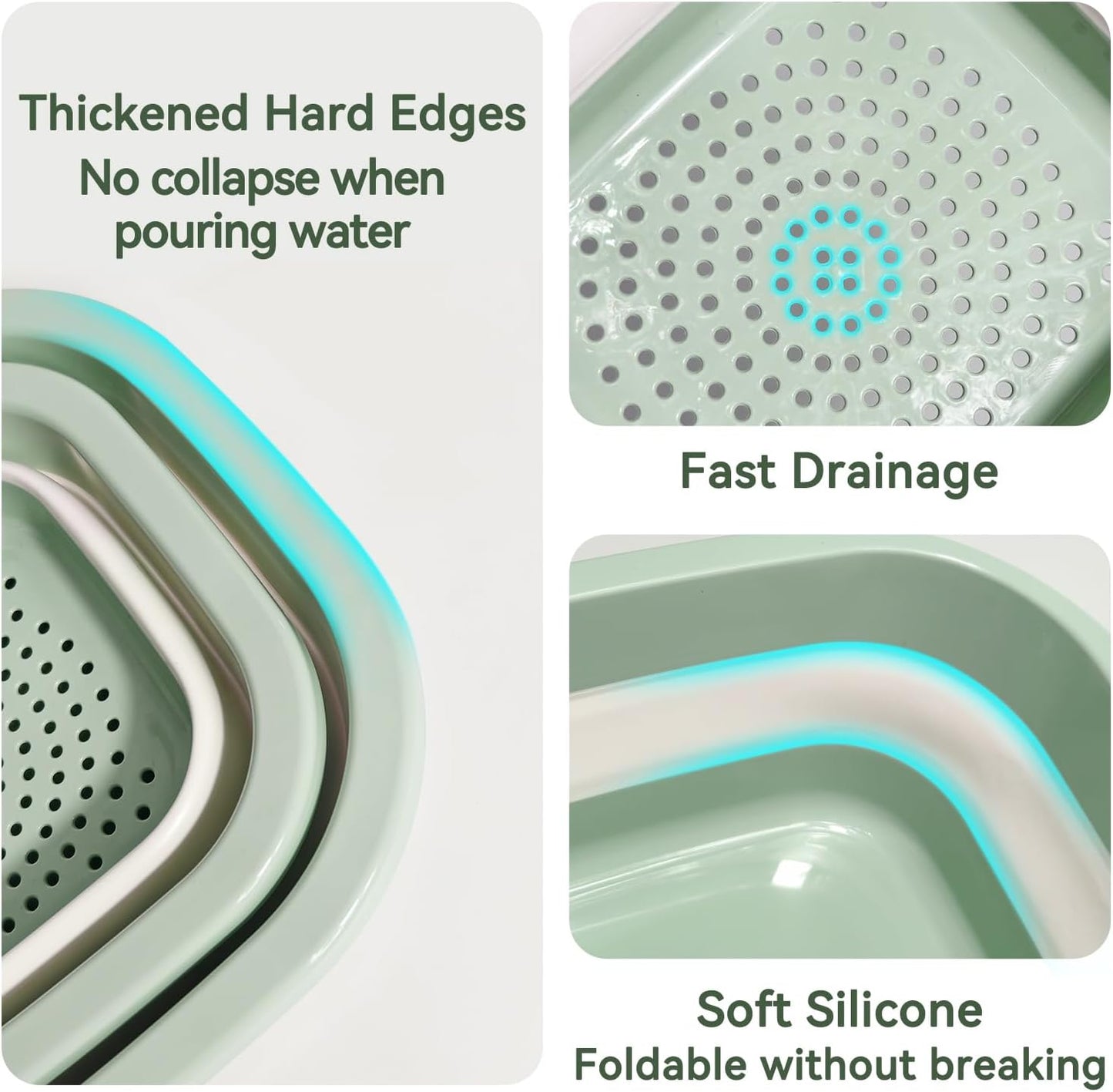 Collapsible Colander and Sink Basin Set - 2 in 1 Collapsible Colander Strainer with Collapsible Wash Basin for Kitchen, RV Camping, Foldable Fruit Vegetable Washing Basket, 8 QT, Blue