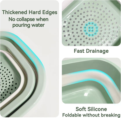 Collapsible Colander and Sink Basin Set - 2 in 1 Collapsible Colander Strainer with Collapsible Wash Basin for Kitchen, RV Camping, Foldable Fruit Vegetable Washing Basket, 8 QT, Blue