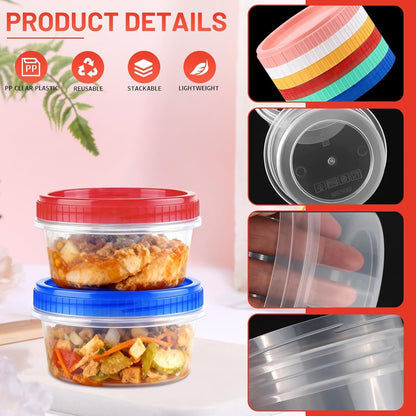 12 Pack Freezer Containers with Screw On Lids, 10oz Stackable Reusable Food Storage Container, Airtight Plastic Storage Containers with Twist Top Lids for Food Sauce Jello Soup