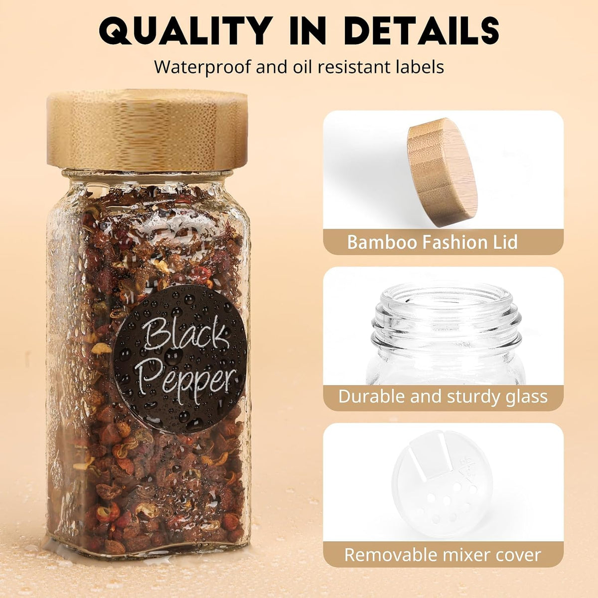 DIDITIME Spice Jars with Label, 4oz Empty Square Seasoning Containers