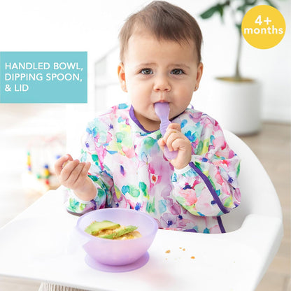 Bumkins Baby Bowl, Silicone Feeding Set with Suction for Baby and Toddler, Includes Spoon and Lid, First Feeding Set, Training Essentials for Baby Led Weaning for Babies 4 Months Up, Sage