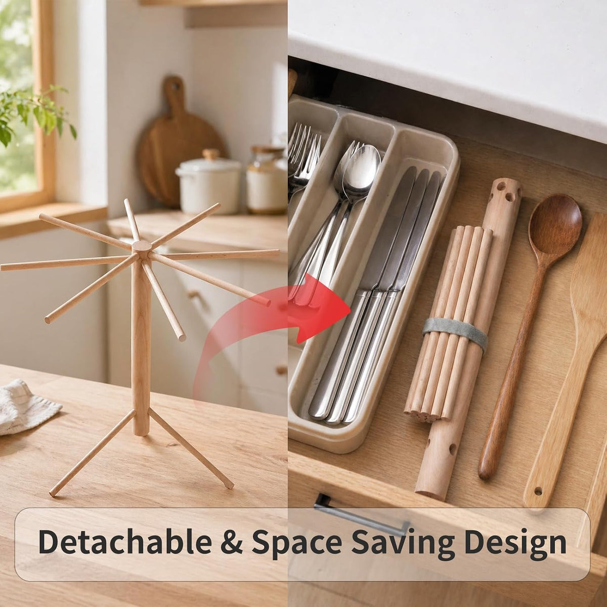 Pasta Drying Rack, Space Saving Pasta Rack Collapsible for Fresh Pasta