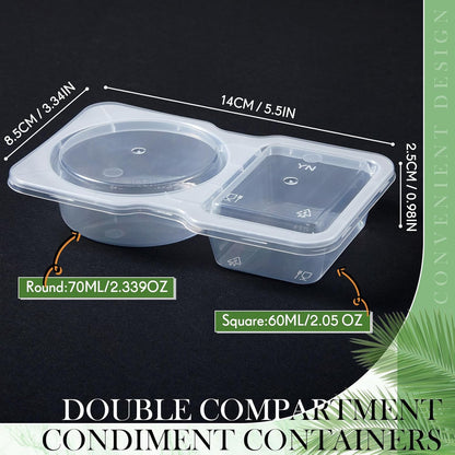 Blushtier 10 Pcs Pack Snack Containers with Lids, 5 oz Double Compartment Plastic Food Containers, Portable Divided Snack Cups for School, Office, Meal Prep, Sauces, Dips, On-the-go Camping (Clear)