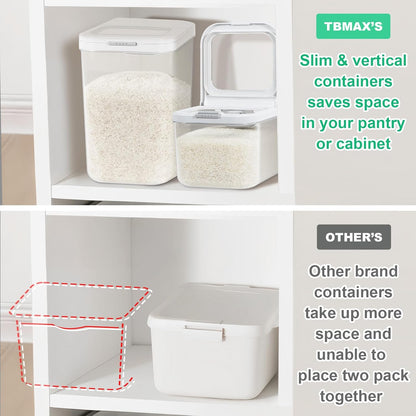 TBMax Large Airtight Food Container 5.28 Qt with Pop Up Lid & Measuring Cup, Ideal for 10 Lbs of Rice or 7 Lbs of Flour, Square Short Food Storage Bin for Kitchen Pantry and Drawer Organization