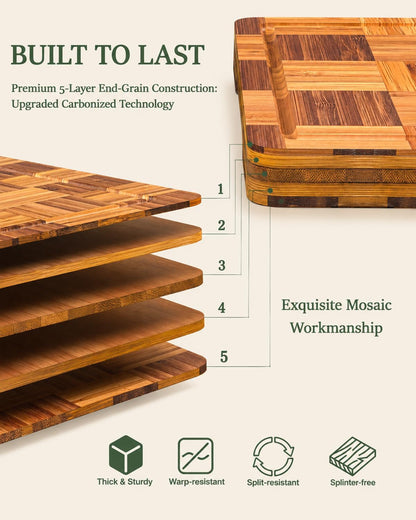 Cutting Board,Heavy Duty Cutting Board Set of 3 with Stand,End Grain Butcher Block Cutting Boards for Kitchen with Juice Grooves and Handles for Meat, Cheese, Charcuterie and Serving