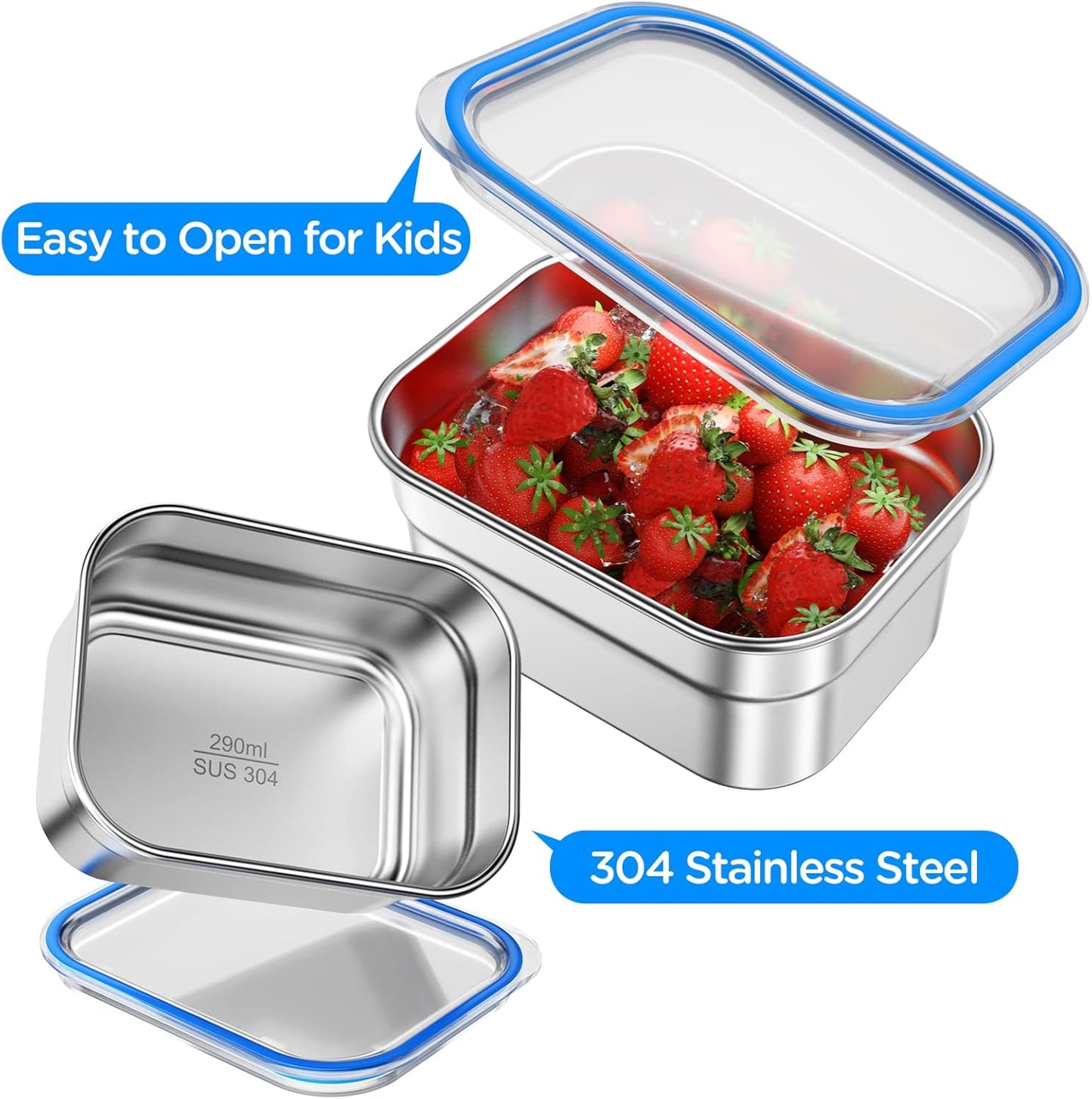 DaCool Stainless Steel Lunch Box Bento for Kids Adults Leakproof BPA-Free Metal Lunch Containers Tray 5-Compartment with Fork for Girls Food Snack Containers for School Outdoors, Pink