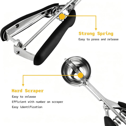Cookie Scoop Set, Cookie Scoops for Baking Set of 3, Small/Medium/Large Cookie Dough Scoop, 1/2/3 Tbsp Cookie Scoop with Trigger, 18/8 Stainless Steel, Non-Slip
