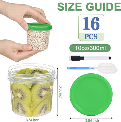 Freezer Storage Containers, 16 Pack 10 oz Plastic Food Storage Containers with Twist Top Lids, Meal Prep Containers for Soup Snack Fruit, BPA Free, Leakproof, Microwave & Dishwasher Safe