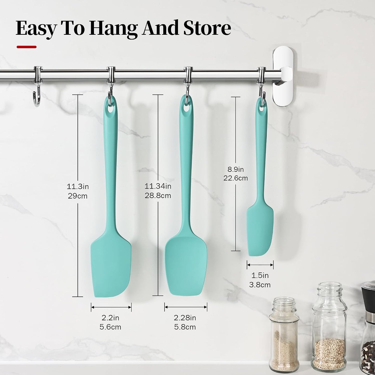 600ºF Heat Resistant Spatulas, High Heat Food Safe Semless Kitchen Silicone Scraper Set for Cooking Baking Mixing Scraping Stirring Nonstick Cookware Pan Bowl (4Pcs,Aqua Sky)