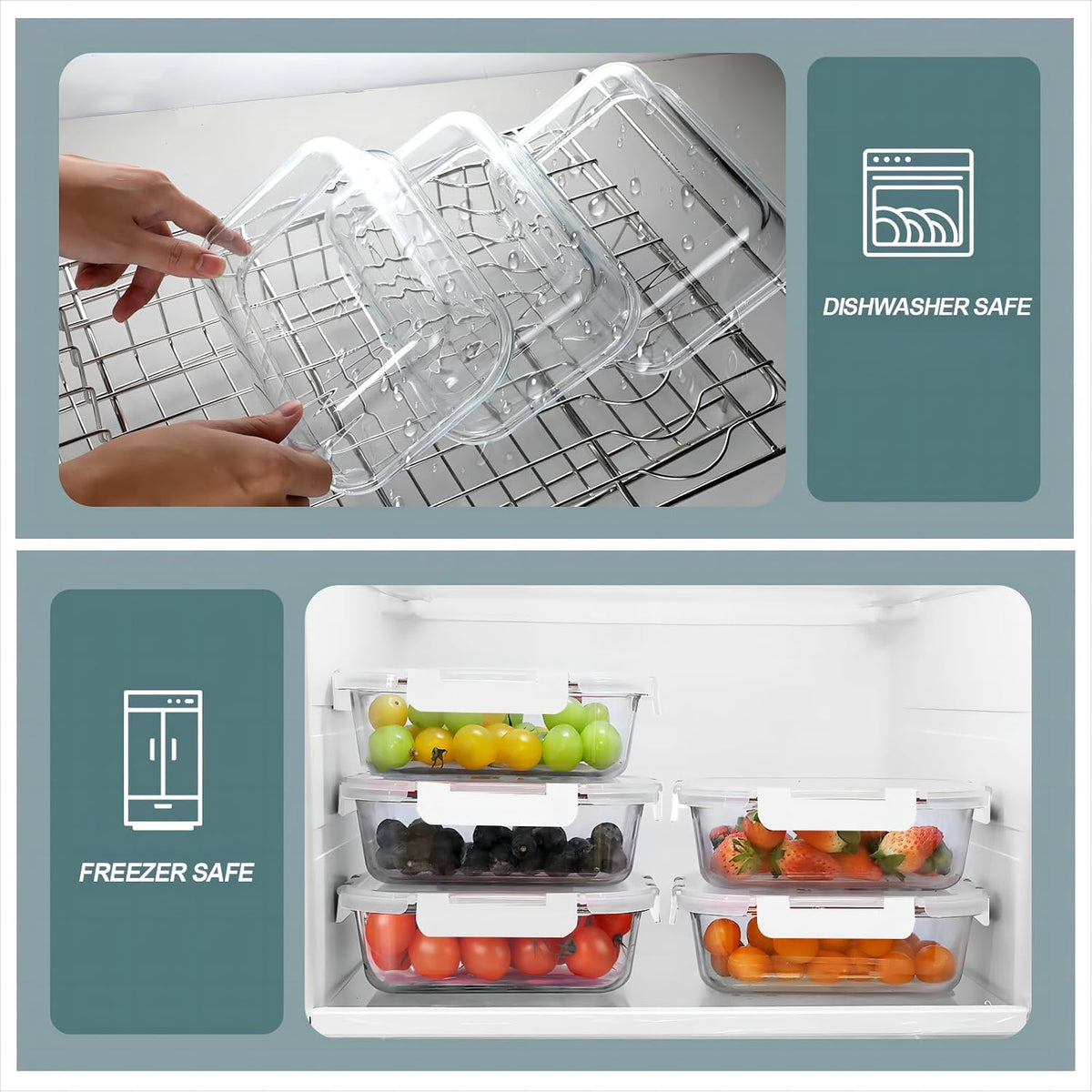 KOMUEE 30 oz 5 Pack Glass Meal Prep Containers, Glass Storage Containers with Lids - Dishwahser, Microwave, Oven and Freezer Safe