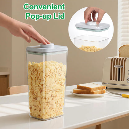 TBMax Large Airtight Food Container 5.28 Qt with Pop Up Lid & Measuring Cup, Ideal for 10 Lbs of Rice or 7 Lbs of Flour, Square Short Food Storage Bin for Kitchen Pantry and Drawer Organization