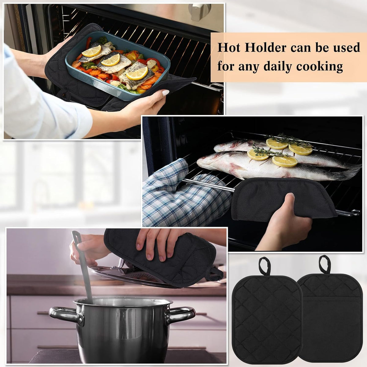 Hoolerry 7''x 9'' Sublimation Pot Holders with Pocket, Black