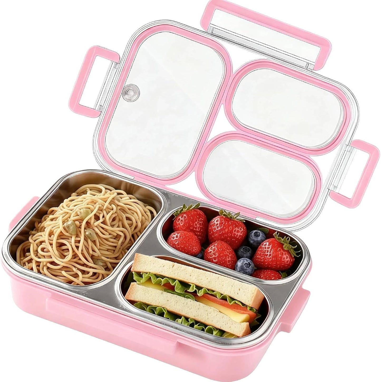 Stainless Steel Bento Box for Kids, 3-Compartment Leakproof Lunch Box with Lid, Toddler Food Container for School, Microwave Safe, Dishwasher Safe, BPA Free, 25oz(green)