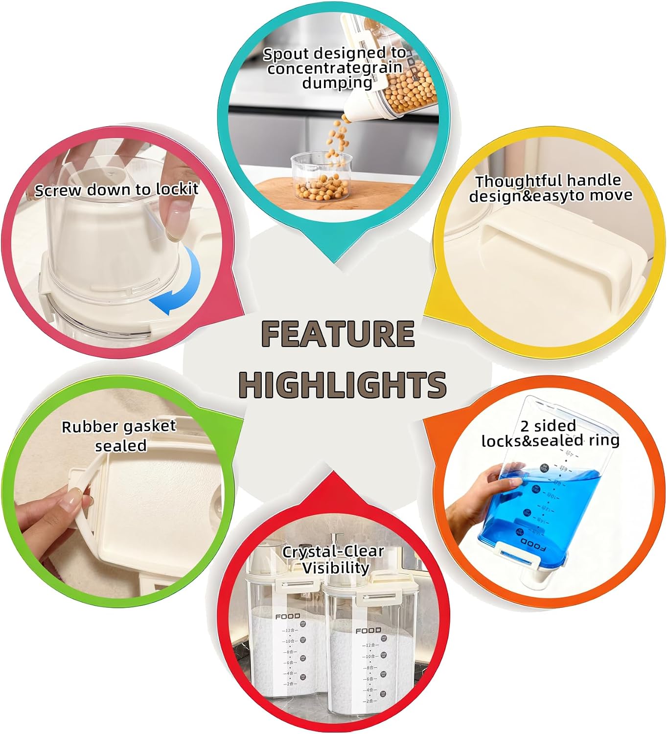 4-Pc Airtight Cereal Storage Containers Set(1.8L×2 & 2.5L×2), Cereal Containers Storage with Pour Spout & Measuring Cup, BPA-Free Plastic Canisters for Rice, Flour, Pet Food Kitchen Pantry