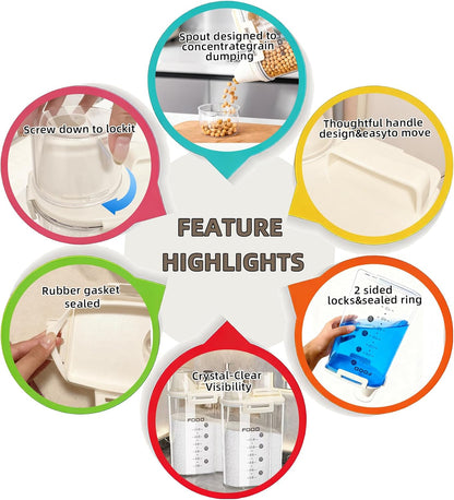4-Pc Airtight Cereal Storage Containers Set(1.8L×2 & 2.5L×2), Cereal Containers Storage with Pour Spout & Measuring Cup, BPA-Free Plastic Canisters for Rice, Flour, Pet Food Kitchen Pantry