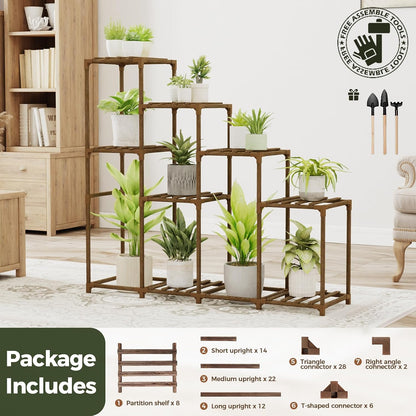 Bamworld Plant Stand Indoor Plant Shelf Outdoor Wood Plant Rack