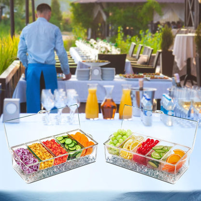 INNOVATIVE LIFE Appetizer Serving Tray on Ice, 15 Inch Party Platter with 4 Ice Cube Tray, Kitchen Chilled Food Bowl with Compartment and Lids for Shrimp, Fruits, Vegetables, Salads, Sushi, Clear