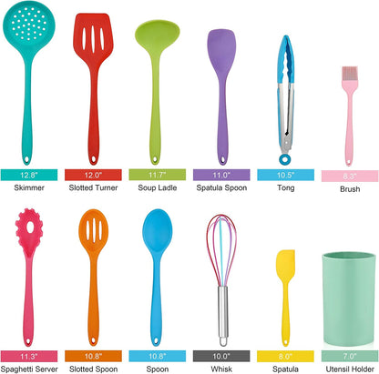 LIANYU 12-Piece Silicone Kitchen Cooking Utensils Set with Holder, Kitchen Tools Include Slotted Spatula Spoon Turner Ladle Tong Whisk, Dishwasher Safe, Dark Blue