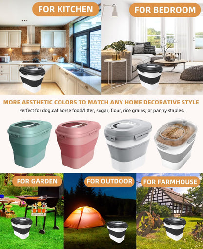 30-35 Lbs Dog Food Storage Container Collapsible Dog Food Container with Airtight Lids, Wheels, Scoop and 2pcs Food Storage Containers, Large Pet food storage for Dog, Cat